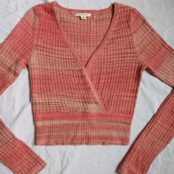 American Eagle Cropped Sweater Wrap Orange Pink Women's Size Small - Picture 2 of 10
